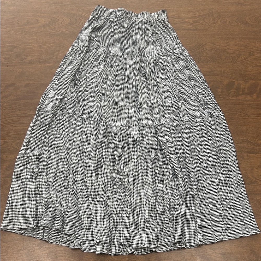 Vintage New Frontier Navy & White Gingham Tiered Maxi Skirt